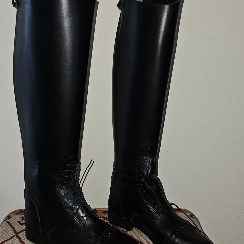 DeuxAiss All Leather Tall Field Boot Black 9R Back Zipper